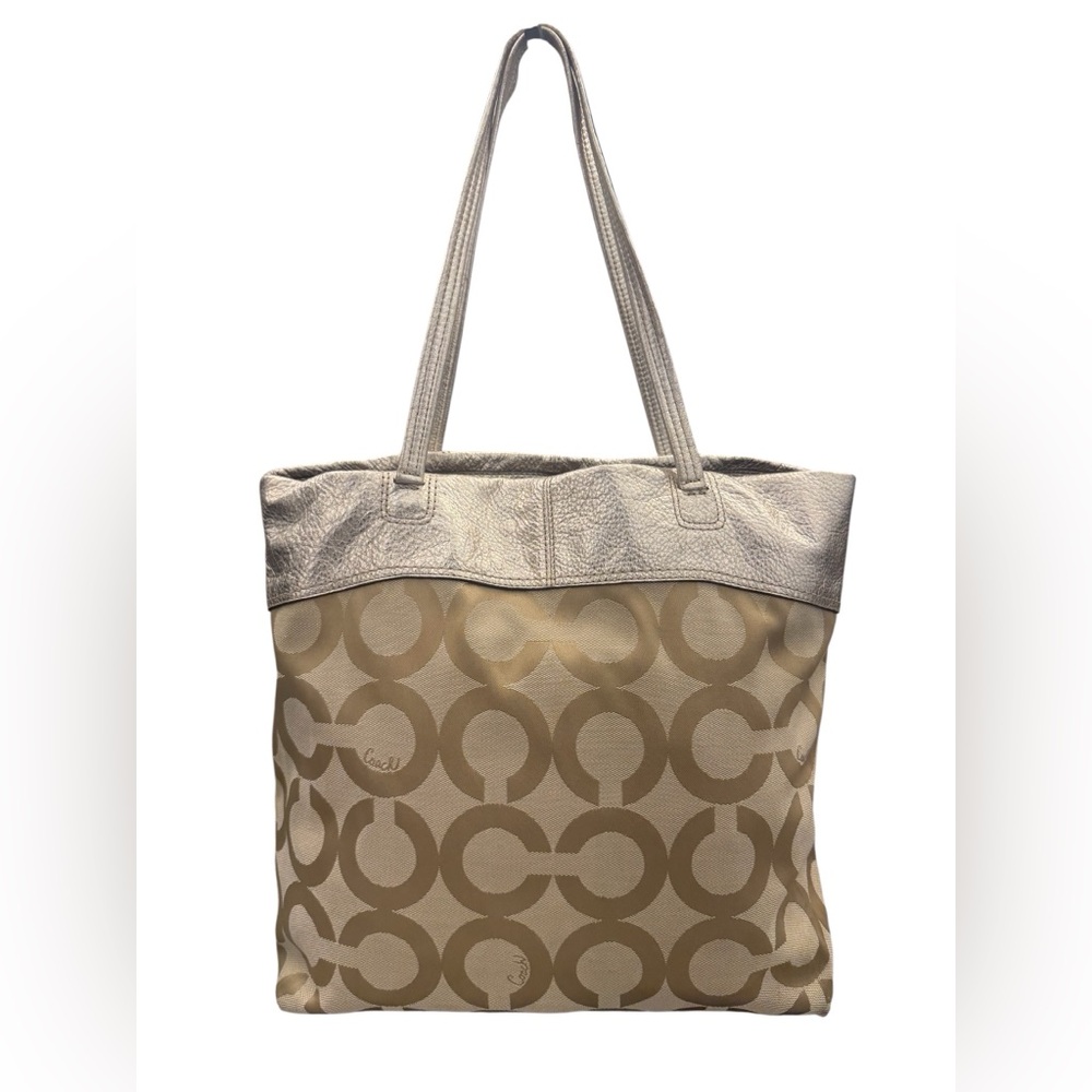Coach Julia Op Art Signature Khaki Gold Leather Shoulder Bag Tote **READ** - Picture 13 of 16